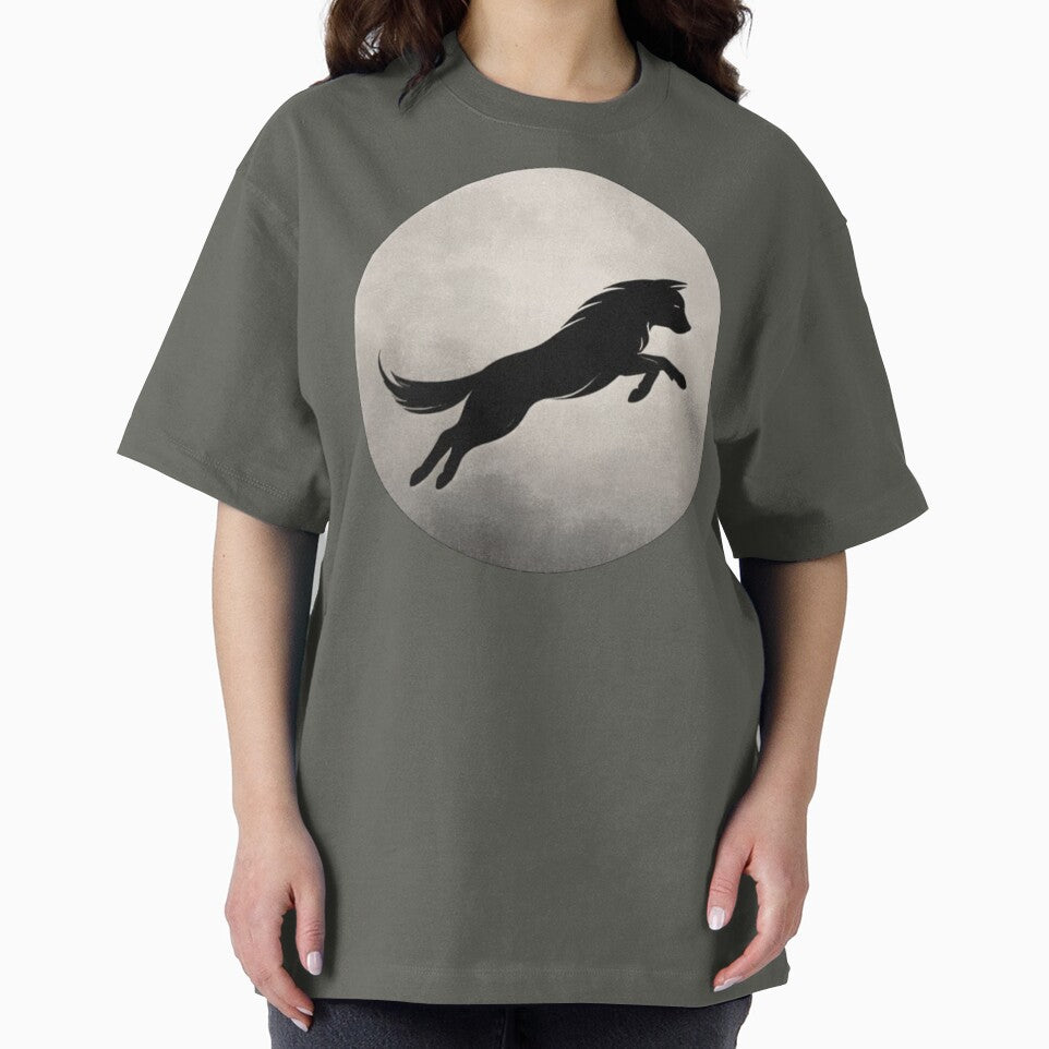 Moon Wolf Silhouette T-Shirt | Minimal Night Aesthetic Wolf Art Tee by KDesignCrafts Hoodie, Sweatshirt (Image 2)