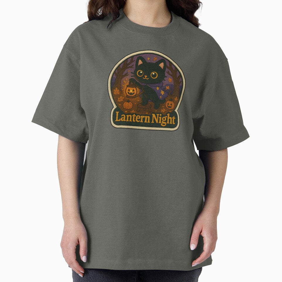 Halloween Cat Lantern Night Embroidery | Cute Black Cat with Jack-o’-Lantern by Nuist25 T-Shirts, Hoodie,... (Image 2)