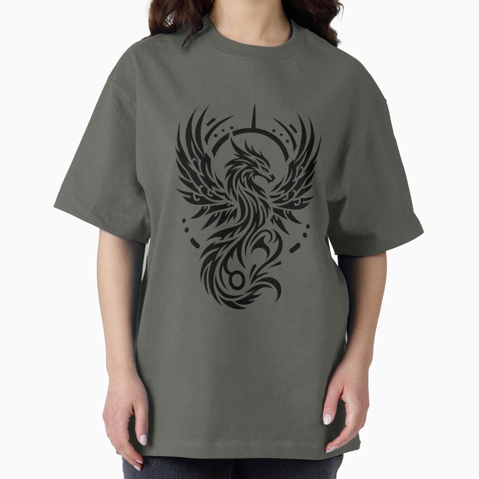 Phoenix Rising Tattoo Style Bold Black Graphic Design by twilightmagic T-Shirts, Hoodie, Sweatshirt (Image 2)