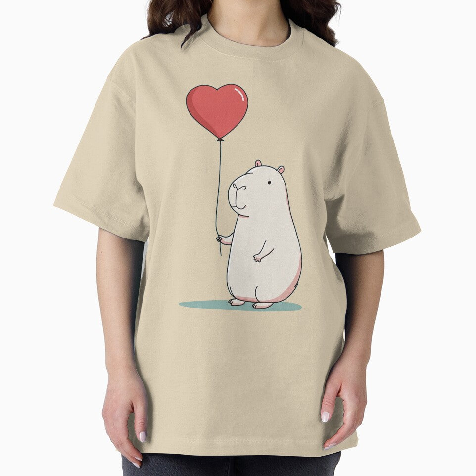 Cute Capybara Holding Heart Balloon Kawaii T-Shirts, Hoodie, Sweatshirt