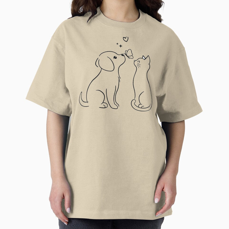 Cute Dog Cat Love T-Shirt | Minimal Line Art Pet Lovers Tee by KDesignCrafts Hoodie, Sweatshirt | BlankRebels.com (Image 2)