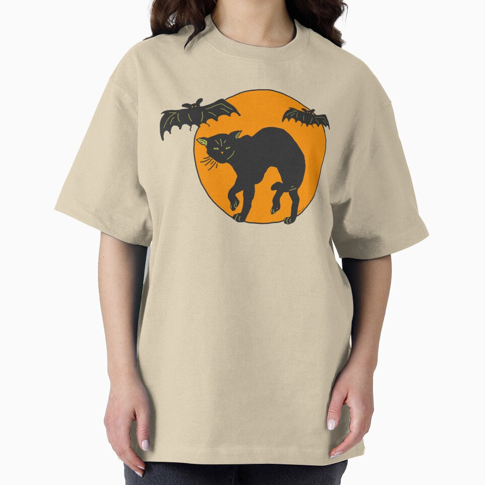 Vintage Halloween Style Black Cat with Bats, Halloween Black Cat and Bats by CreepingWillow T-Shirts, Hoodie,... (Image 2)