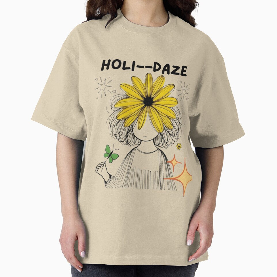 Holi-Daze Flower Head Girl | Cute Yellow Daisy Illustration | Whimsical Spring Design by Templateloom T-Shirts,... (Image 2)