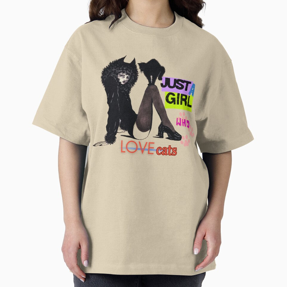 Just a Girl Who Loves Cats T-Shirt – Edgy Cat Girl Aesthetic Fashion Design by Cheapdrips Hoodie, Sweatshirt (Image 2)