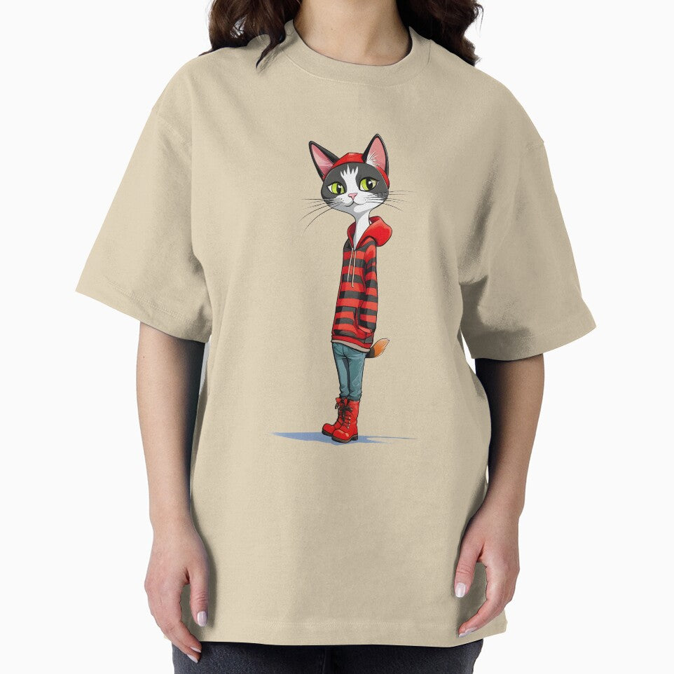 Cute and cute cat with black stripes in a red hoodie by garasani T-Shirts, Sweatshirt | BlankRebels.com (Image 2)