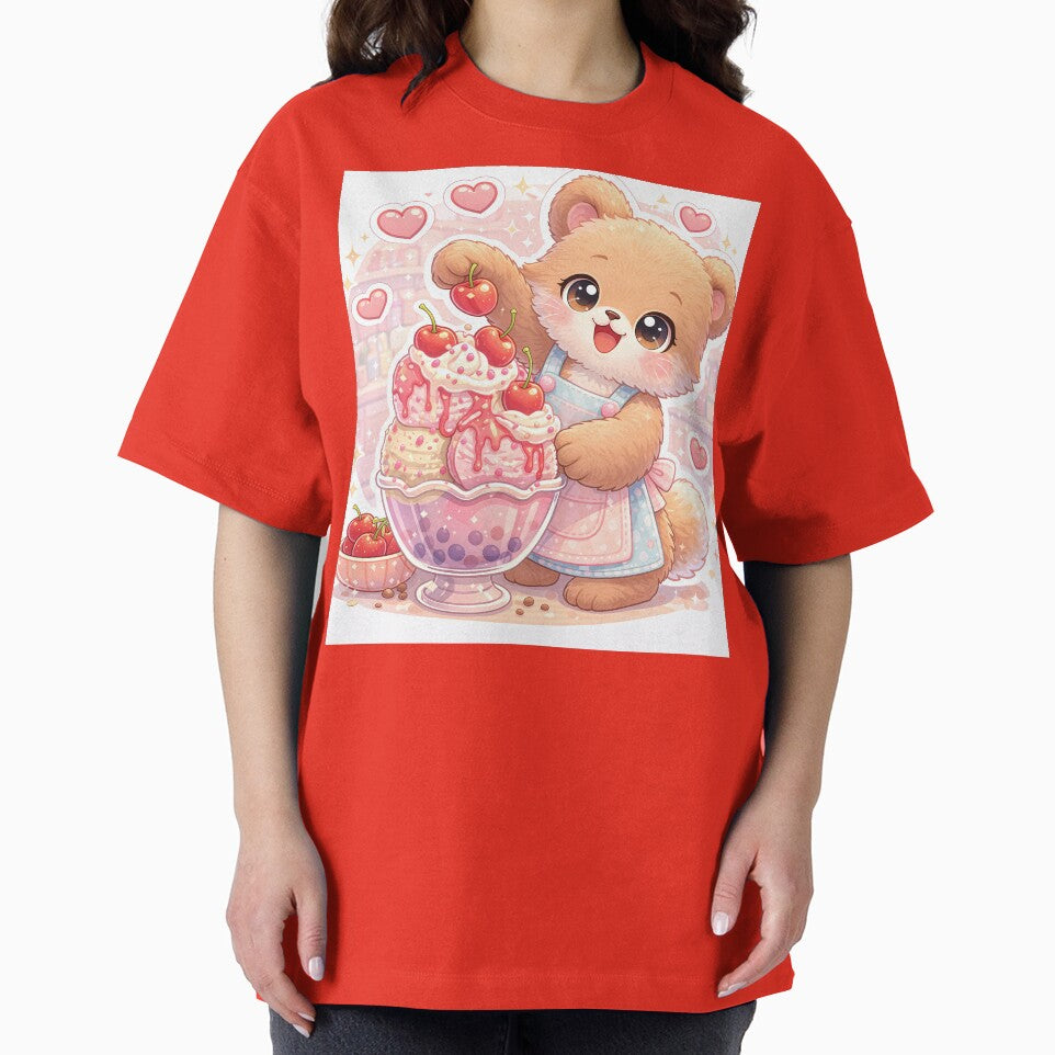 Kawaii Teddy Bear Strawberry Ice Cream Sundae – Cute Pastel Dessert Bear Sticker by Furfolkz