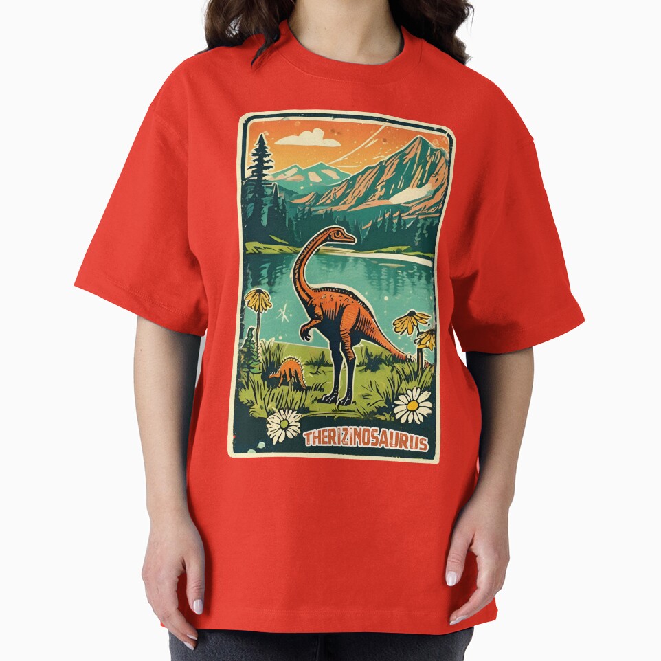 Retro Vintage Therizinosaurus Camping Dinosaur in Jurassic Period by FociCreate T-Shirts, Hoodie, Sweatshirt (Image 2)