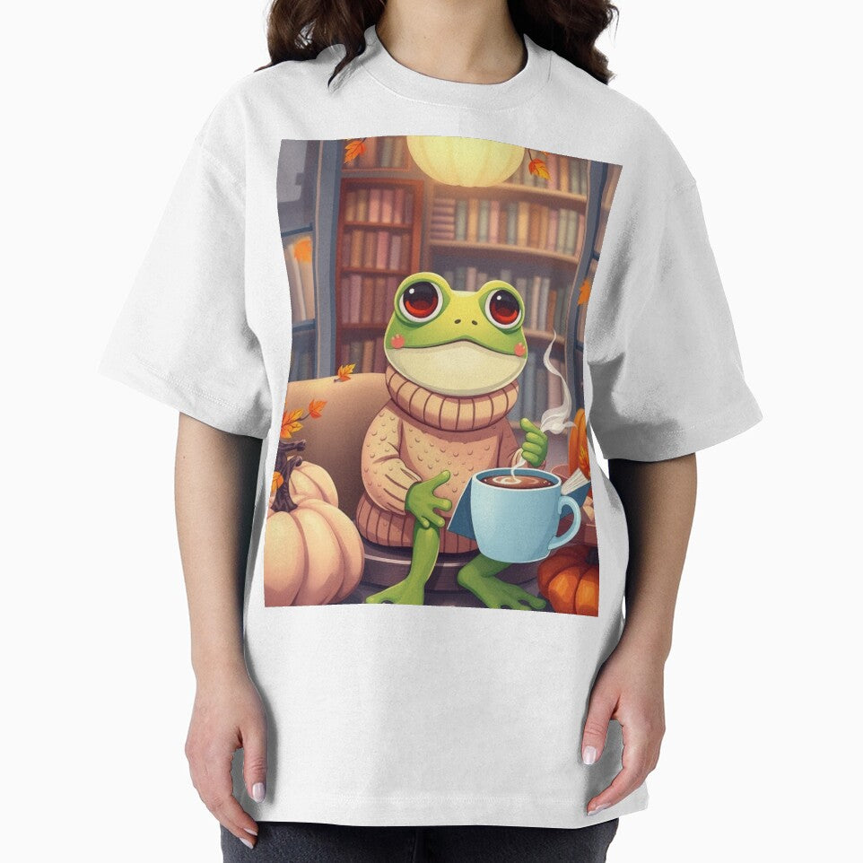 Cute Frog Reader T-Shirt | Cozy Fall Frog | Book Lover Aesthetic Tee by ArmaanArts Hoodie, Sweatshirt (Image 2)