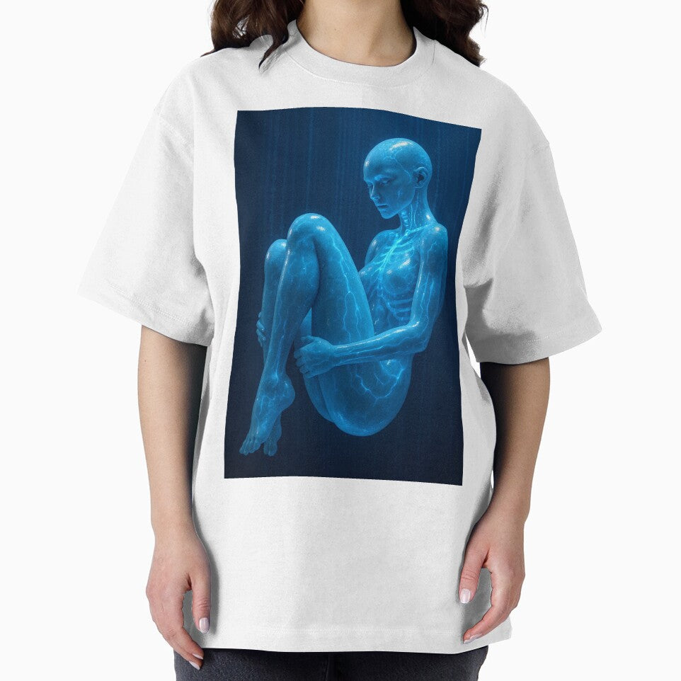 Blue figure hugs knees in digital rain by CathryneDelamort T-Shirts, Hoodie, Sweatshirt | BlankRebels.com (Image 2)