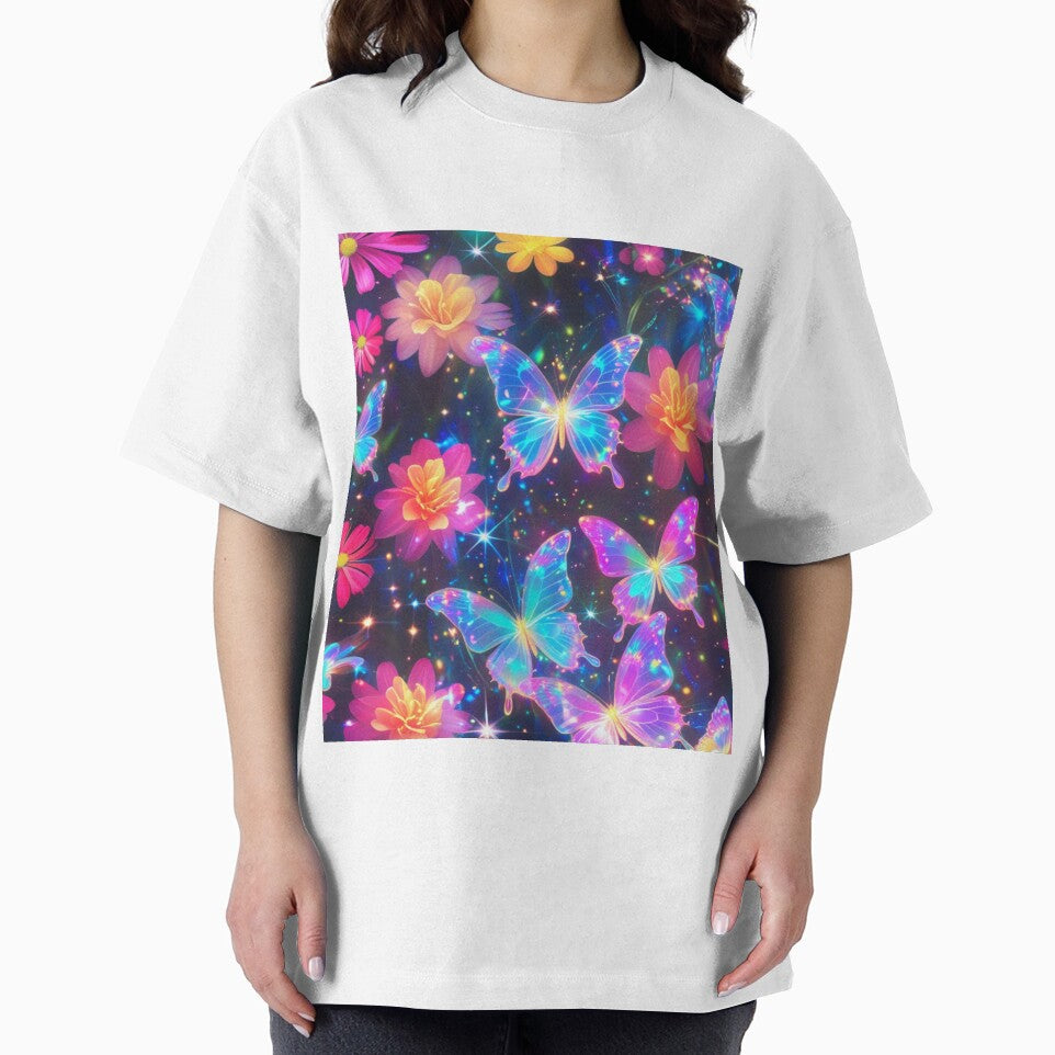 Holographic Butterfly Garden – Neon Fantasy Floral Design by The Collection T-Shirts, Hoodie, Sweatshirt (Image 2)