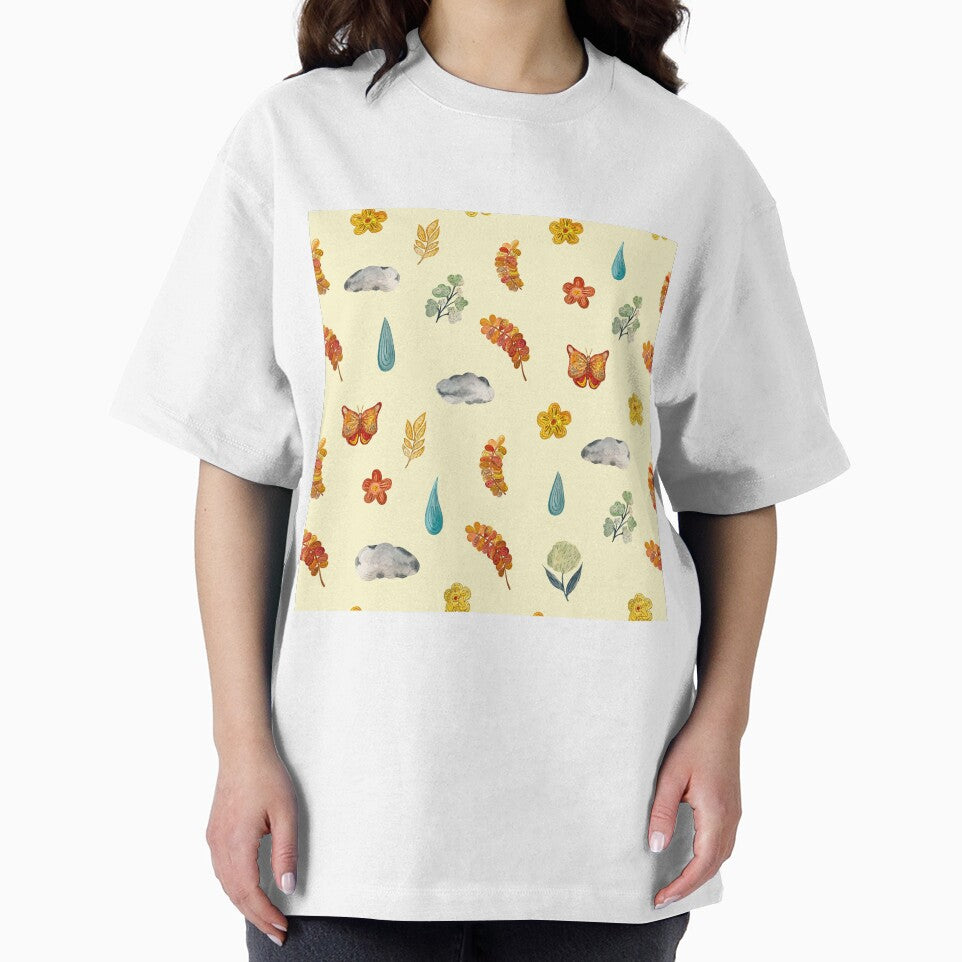 Flower butterfly drop cloud textured cute pattern beige by Yana Mustafina | Boho Soulful Designs T-Shirts,... (Image 2)