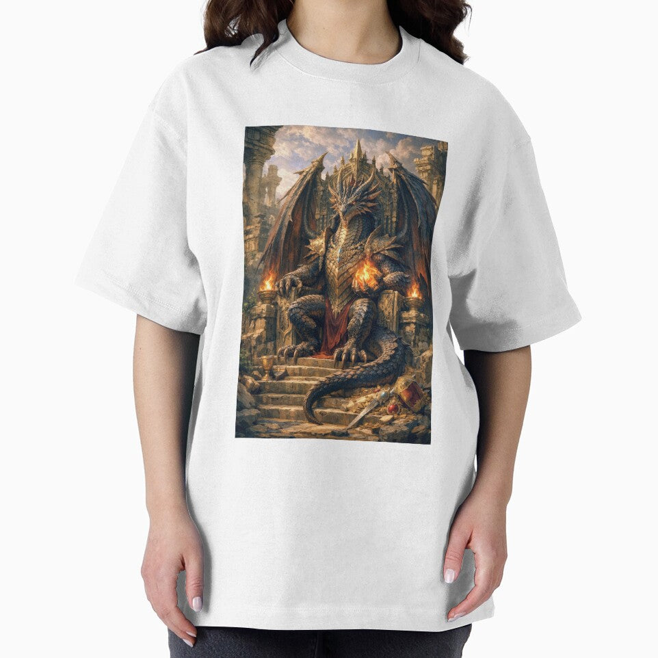 Dragon King on the Throne – Ancient Fire Guardian Fantasy Art by DrakariArt T-Shirts, Hoodie, Sweatshirt (Image 2)