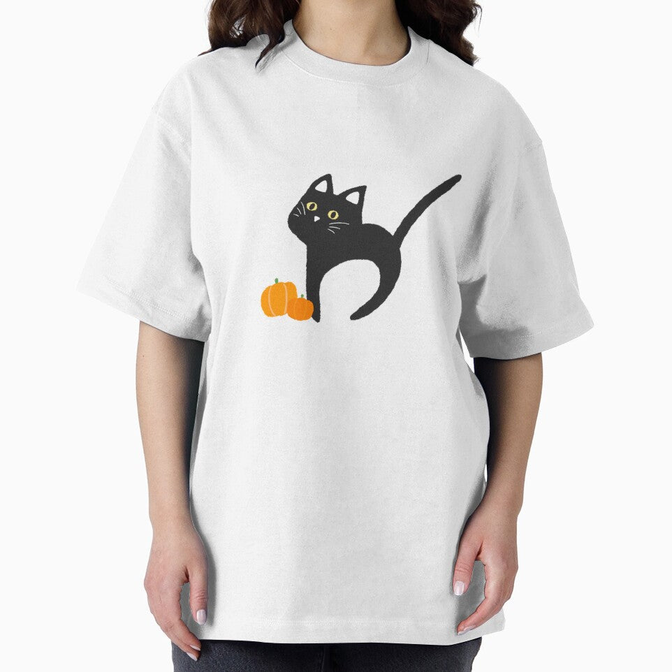 Halloween Black Cat with Pumpkin Cute Simple Aesthetic Art Logo by Marinaaa010 T-Shirts, Hoodie, Sweatshirt (Image 2)