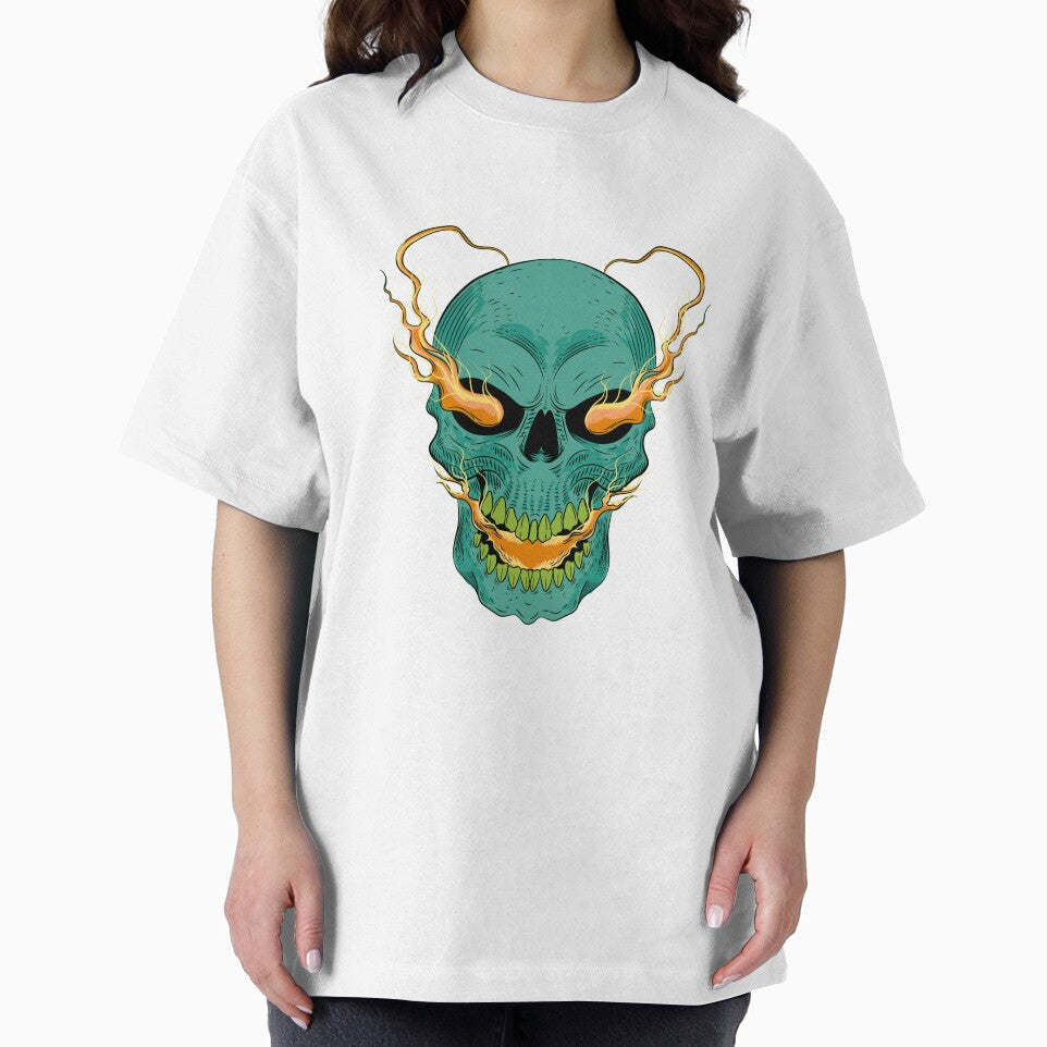 Teal Flaming Skull with Fire Eyes Dark Fantasy Art by Horrify T-Shirts, Hoodie, Sweatshirt | BlankRebels.com (Image 2)