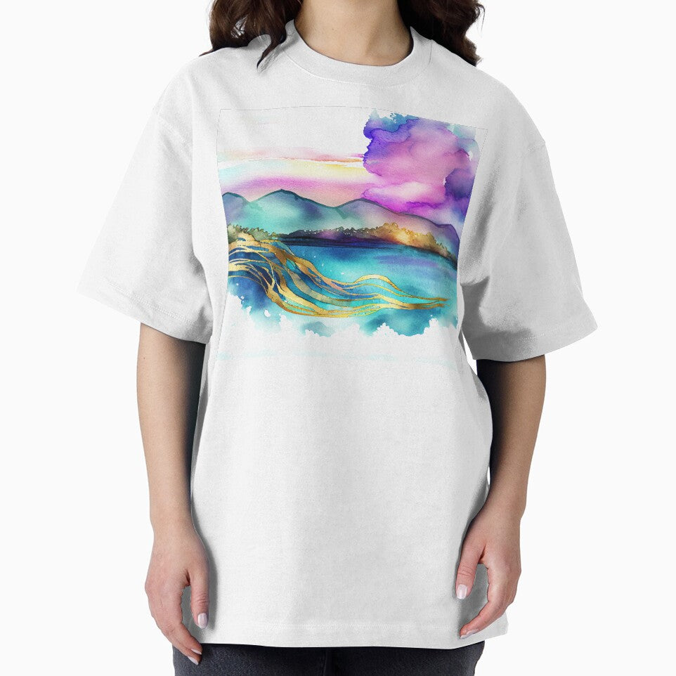 Unforgettable Purple Teal Sunset Painting for Home Decor Digital Print by adlydesigns T-Shirts, Hoodie, Sweatshirt (Image 2)