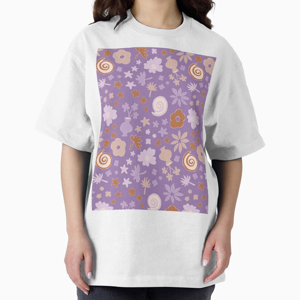 Boho Purple Lilac Beige Brown Flower Pattern Girls Room by blomastudios T-Shirts, Hoodie, Sweatshirt (Image 2)