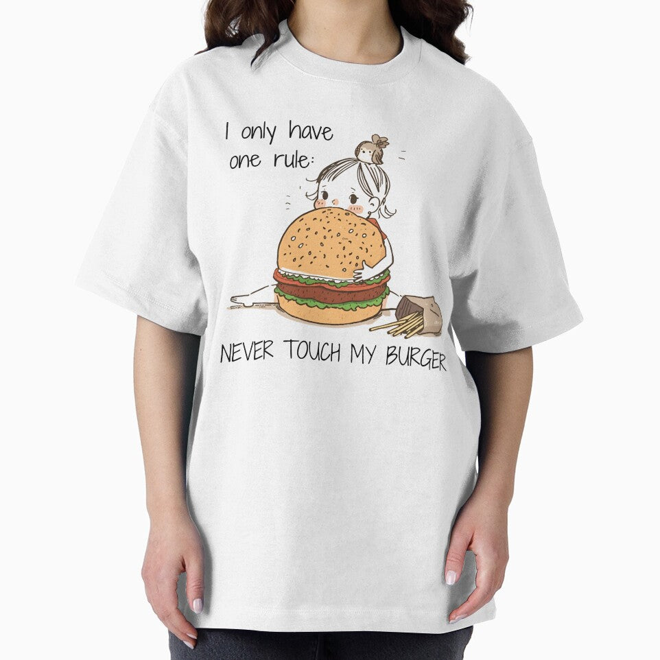 Girl Hugging Giant Burger - "Never Touch My Burger" Funny Foodie Art by KaBaRen T-Shirts, Hoodie, Sweatshirt (Image 2)
