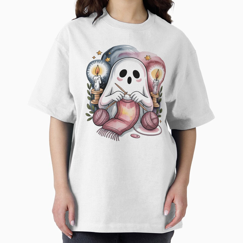 Cozy Knitting Night Ghost Shirt Cozy Handmade Ghost Tee, Watercolor Tattoo Aesthetic Top Unisex Tee, Sweatshirt... (Image 2)