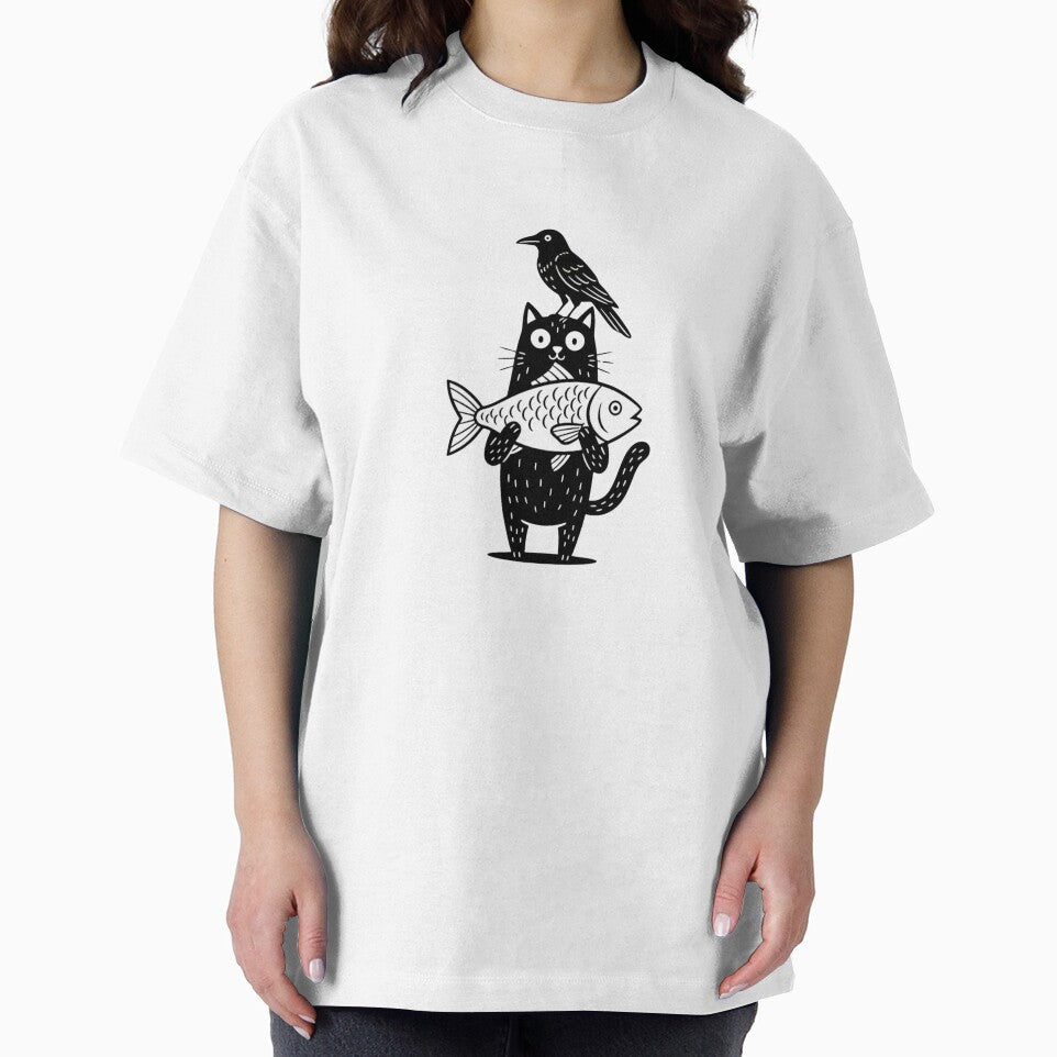 Black Cat Holding Fish Crow by Oniyasha T-Shirts, Hoodie, Sweatshirt | BlankRebels.com (Image 2)