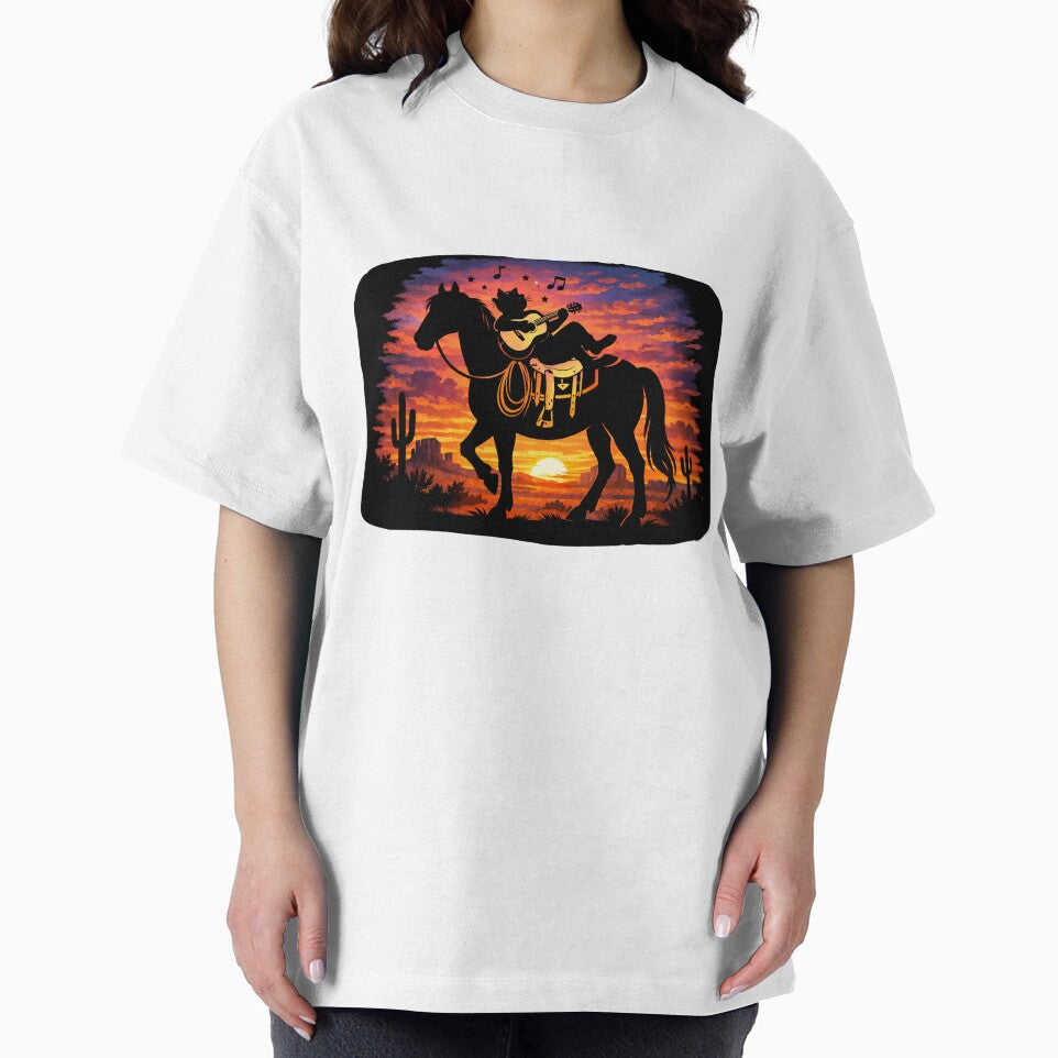 Cowboy Cat Playing Guitar Sunset – Western Desert Silhouette T-Shirts, Hoodie, Sweatshirt