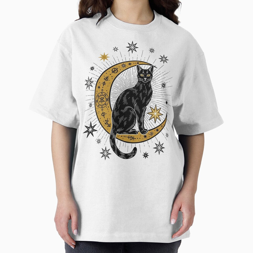 Mystical Black Cat on Golden Moon - Celestial Tarot Aesthetic by Design_Your_Day T-Shirts, Hoodie, Sweatshirt (Image 2)