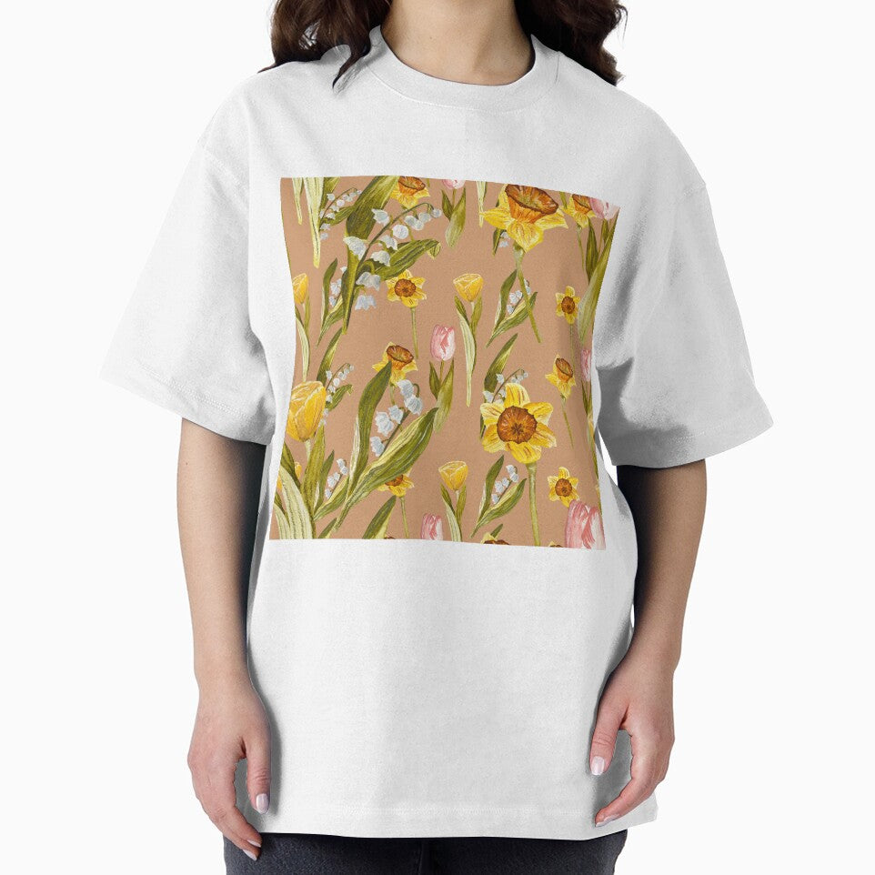 Daffodil tulip snowdrop Easter an ornate pattern peach by Yana Mustafina | Boho Soulful Designs T-Shirts,... (Image 2)