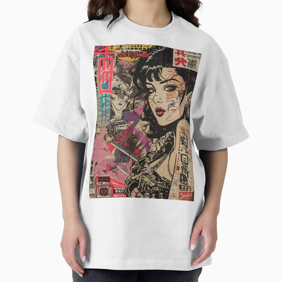 Cyberpunk Samurai Girl Japanese Street Art Poster – Neo Tokyo Pop Art Collage by InkDropStudio20
