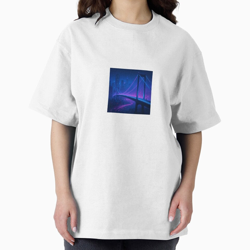 Neon Crossing – Cyberpunk Bridge Over the Future City by ZoviraDesigns T-Shirts, Hoodie, Sweatshirt (Image 2)