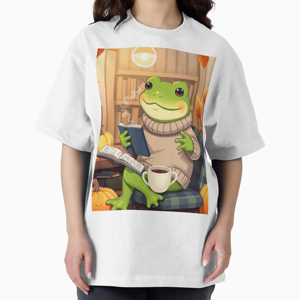 Wholesome Frog Reading T-Shirt | Cozy Autumn Animal Art | Cute Fall Tee by ArmaanArts Hoodie, Sweatshirt (Image 2)