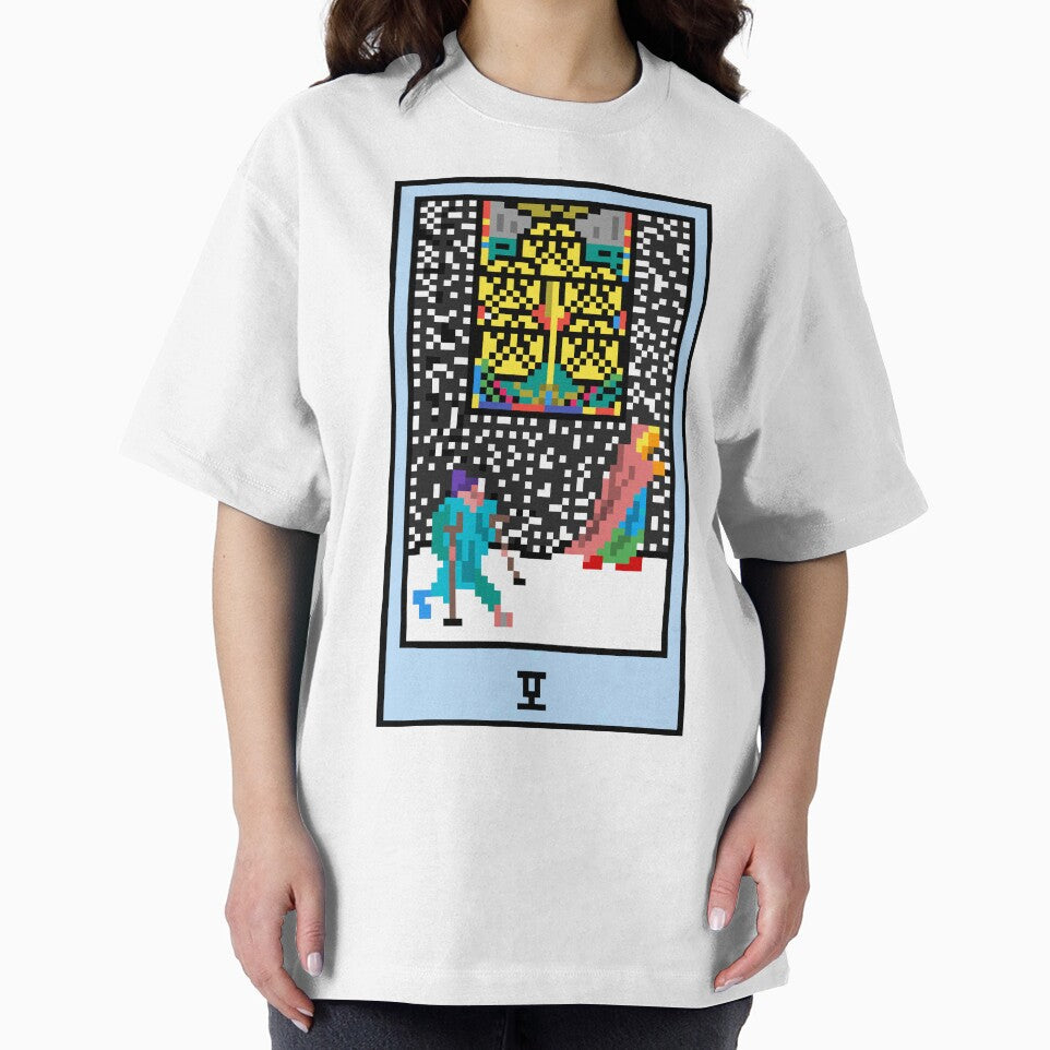 Wait, is this pixel art tarot? White - Minor Arcana 'Five of Pentacles' (Design for T-shirt, stickers and other... (Image 2)
