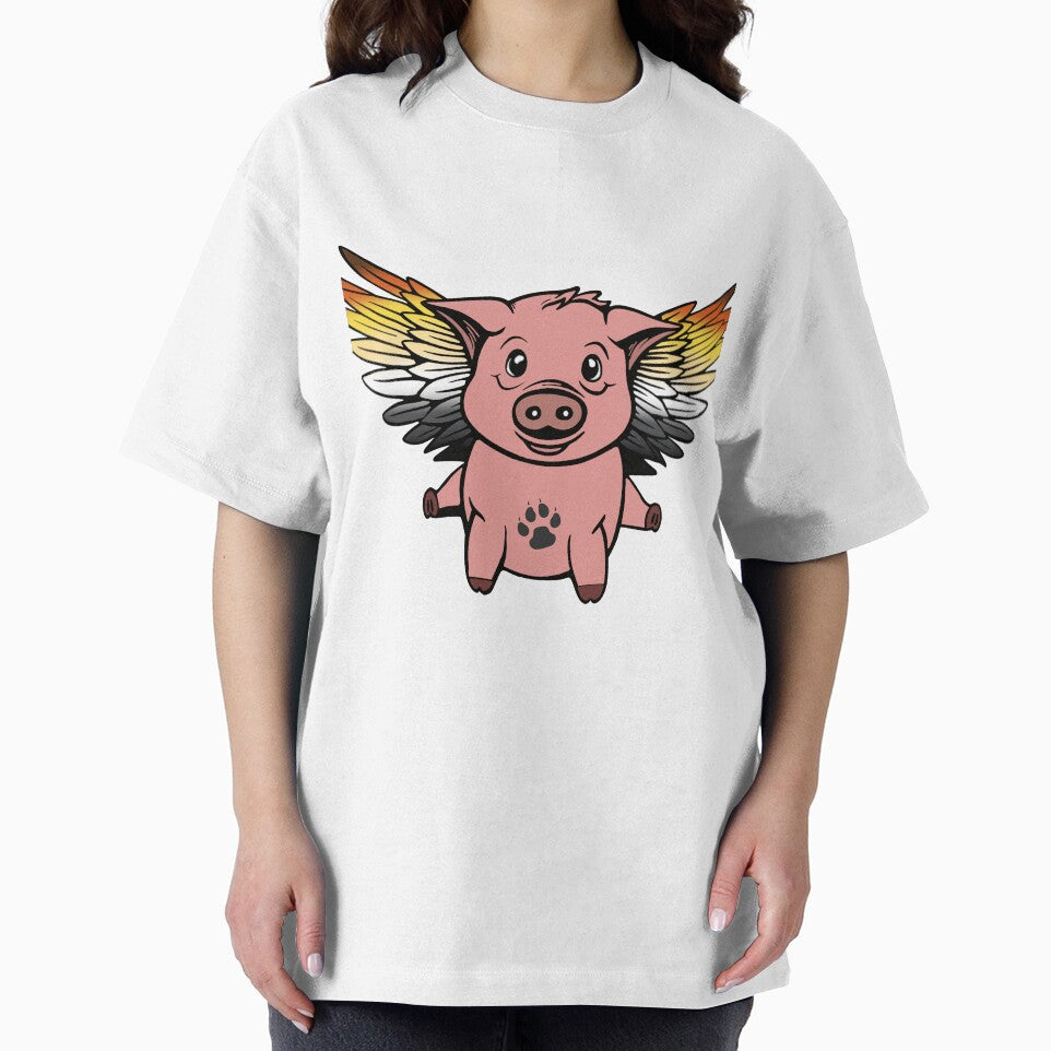 Cute Gay Bear Flying Pig with Pride Flag Wings, Kawaii Bear Flying Pig Design by Travelslightly T-Shirts,... (Image 2)