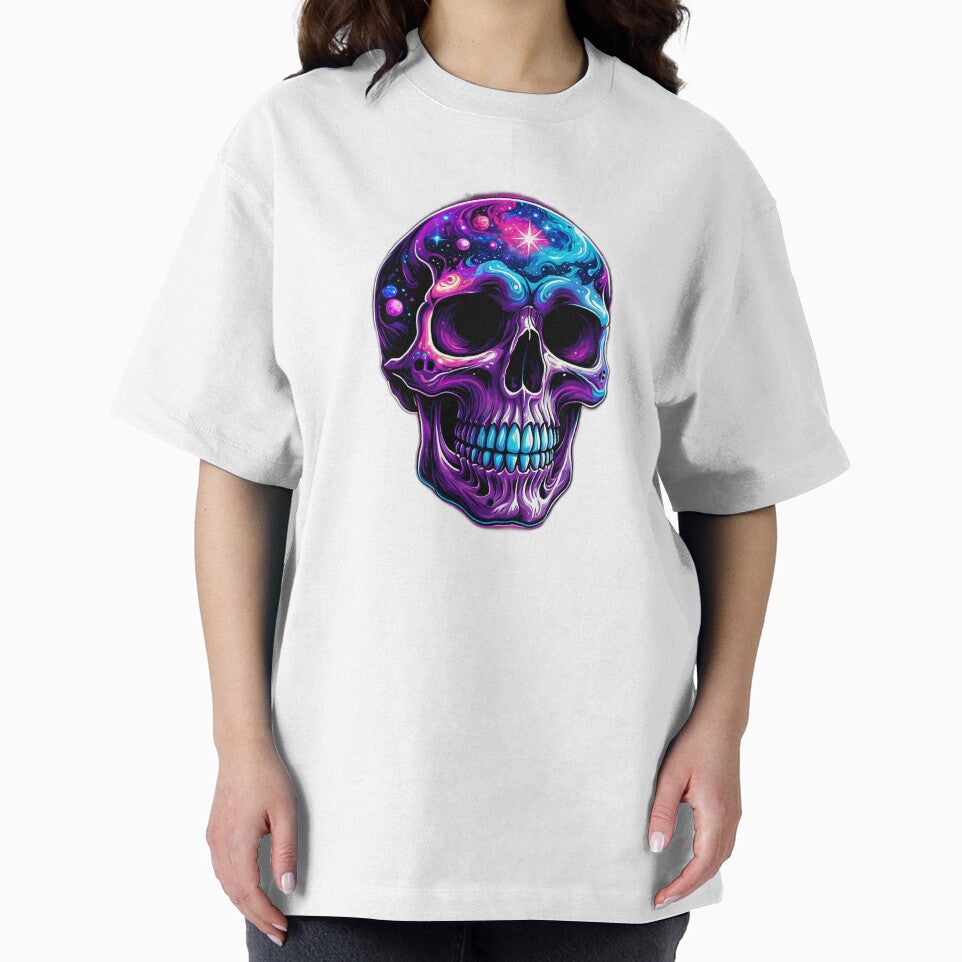 Galactic Neon Skull – Psychedelic Space Death Art Print by Blassstein T-Shirts, Hoodie, Sweatshirt (Image 2)