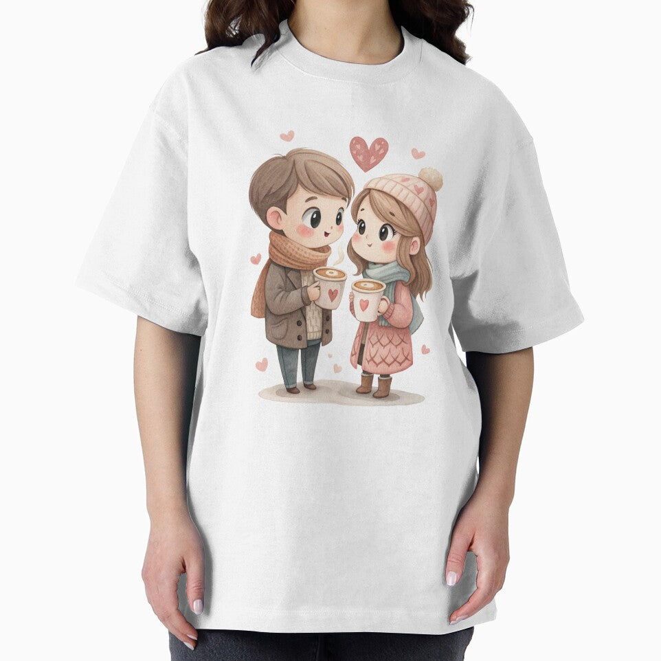 Cute Coffee Couple Valentine Illustration Romantic Winter Love Art by Lulunza T-Shirts, Hoodie, Sweatshirt (Image 2)