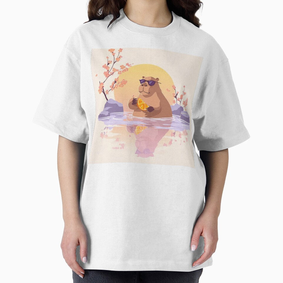 Cool Capybara Vibes – Sunset Water Reflection Illustration by MadeByACJ T-Shirts, Hoodie, Sweatshirt (Image 2)