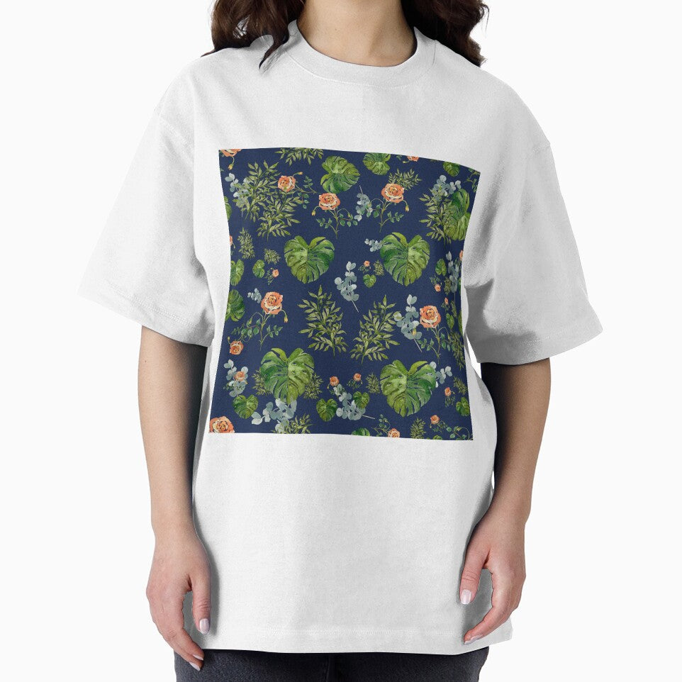 Rose flower palm leaf branch pattern watercolor indigo by Yana Mustafina | Boho Soulful Designs T-Shirts,... (Image 2)