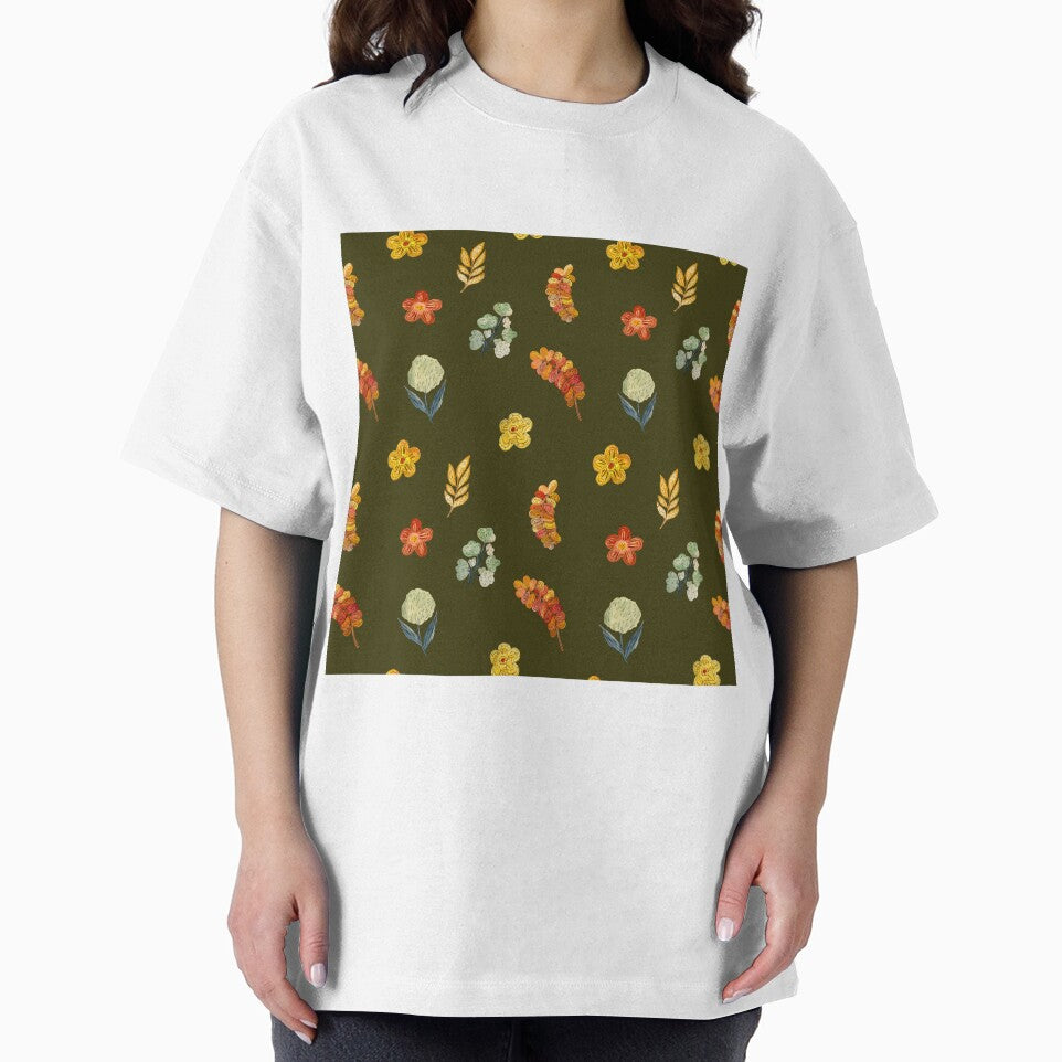 Flower red green orange simple seamless pattern green by Yana Mustafina | Boho Soulful Designs T-Shirts,... (Image 2)