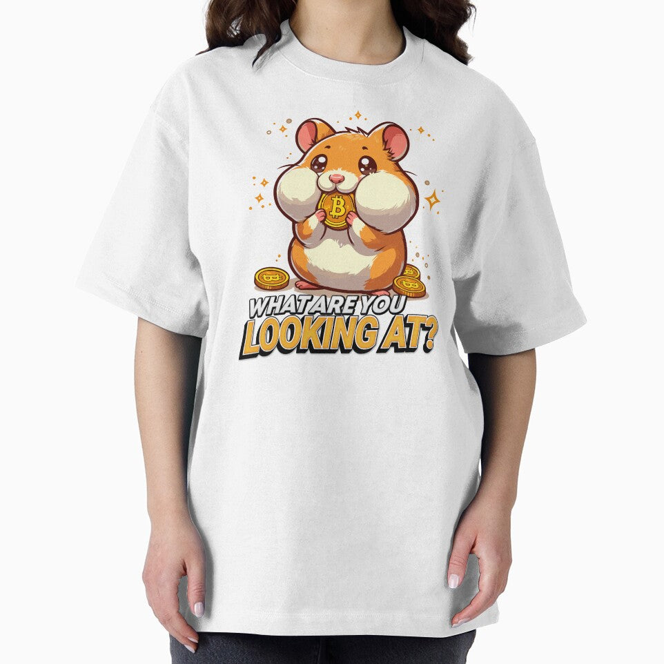 What are you looking at? A cute hamster stuffing his cheeks with Bitcoins by CryptoFunMerch T-Shirts, Hoodie,... (Image 2)