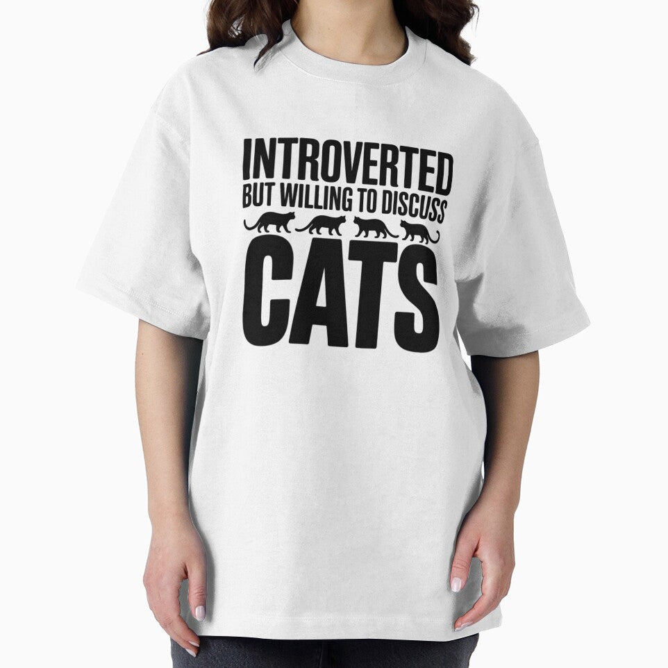 Introverted But Willing To Discuss Cats Funny Introvert Cat Lover Typography by GiftsForge T-Shirts, Hoodie,... (Image 2)