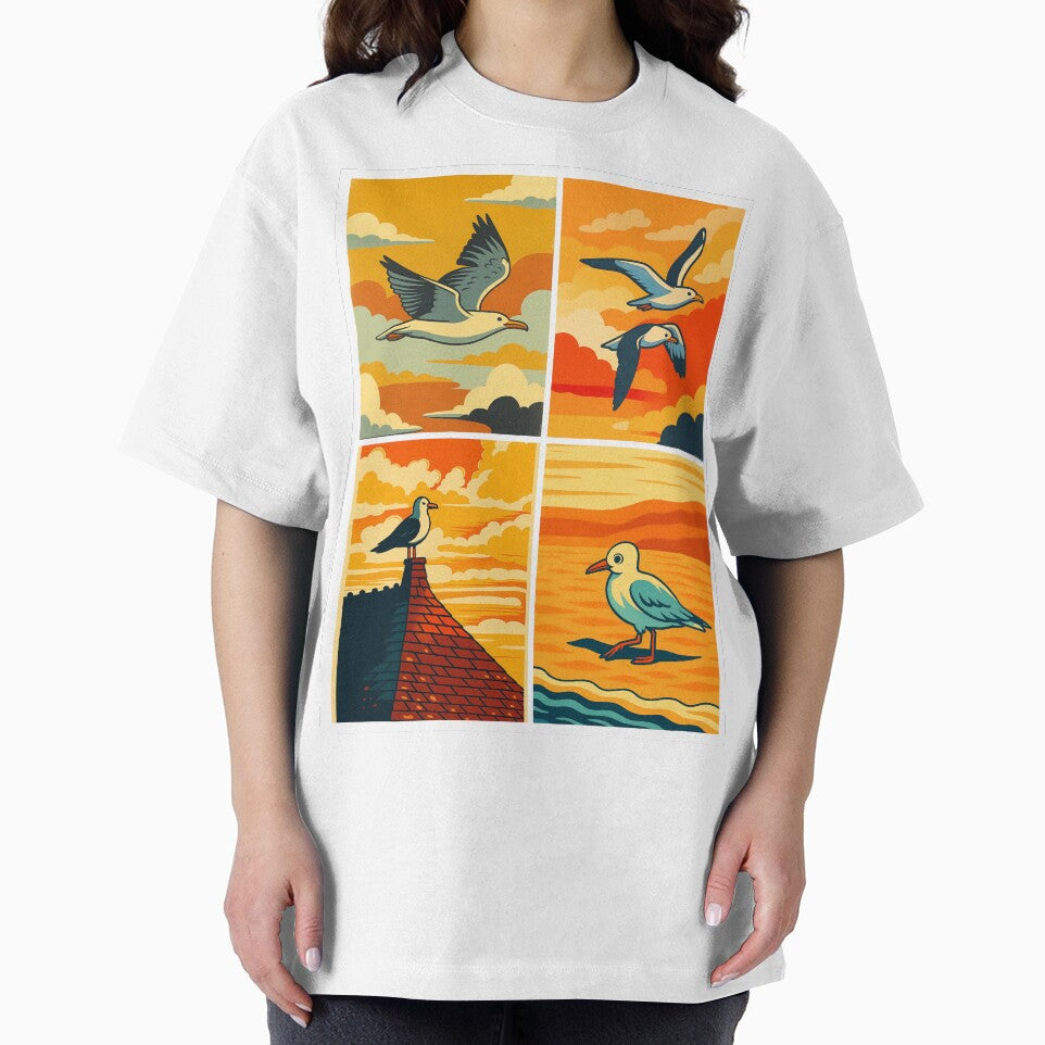 Sunset Seabirds Vintage Coastal Sunset Collection Poster Art by White-Camel T-Shirts, Hoodie, Sweatshirt (Image 2)