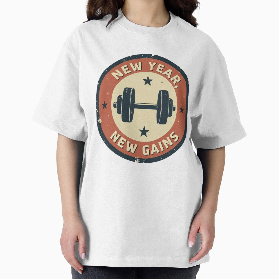 New Year New Gains - Vintage Gym Barbell Fitness Motivation & Workout 2026 by Design-Pro-21 T-Shirts, Hoodie,... (Image 2)