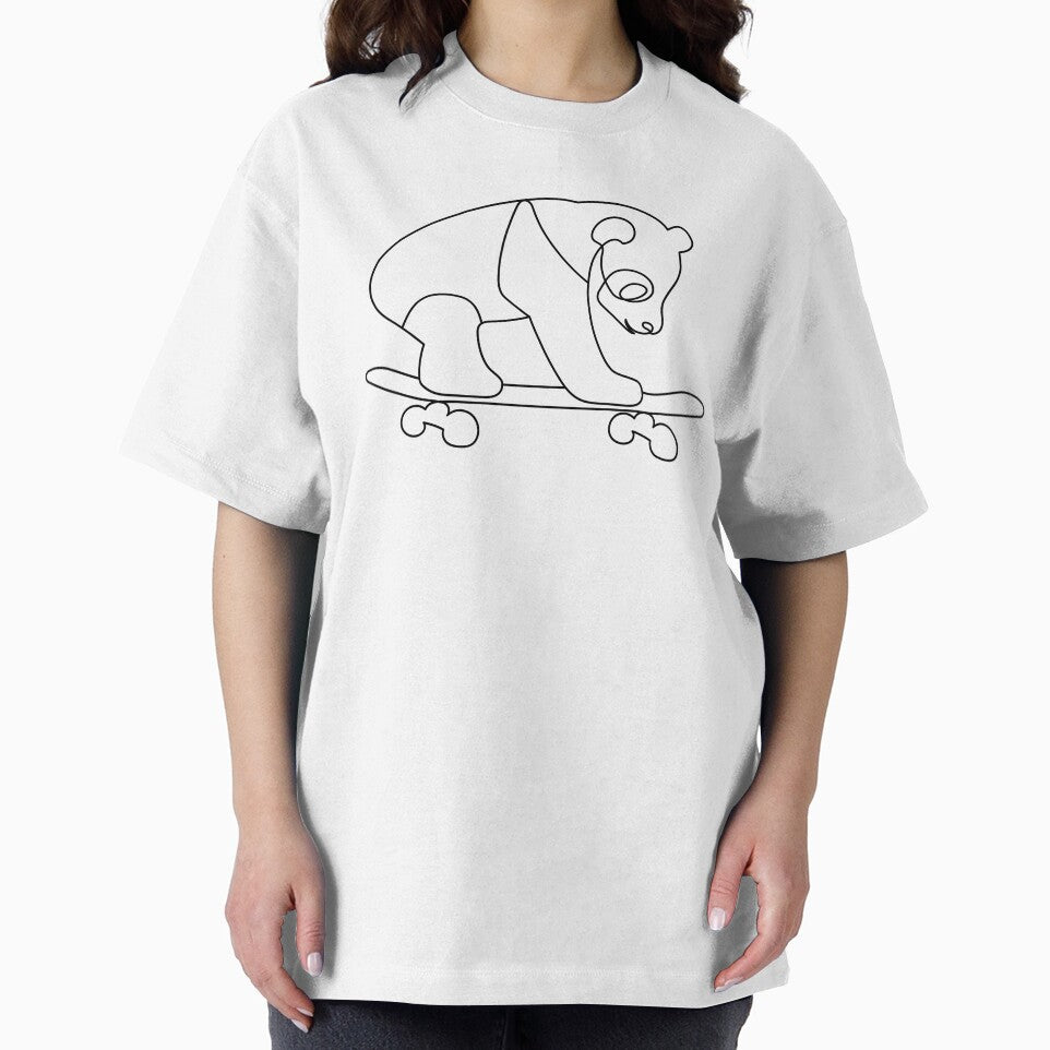 Skateboarding Panda | One Line Drawing | One Line Art | Minimal | Minimalist by One-Line-Artist T-Shirts,... (Image 2)