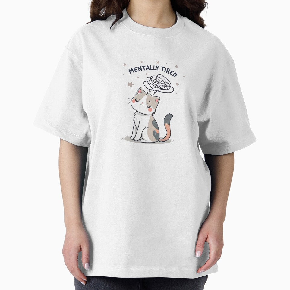 Mentally Tired Cat Design | Overthinking Introvert Funny Cat Aesthetic by zaina.sho T-Shirts, Hoodie, Sweatshirt (Image 2)