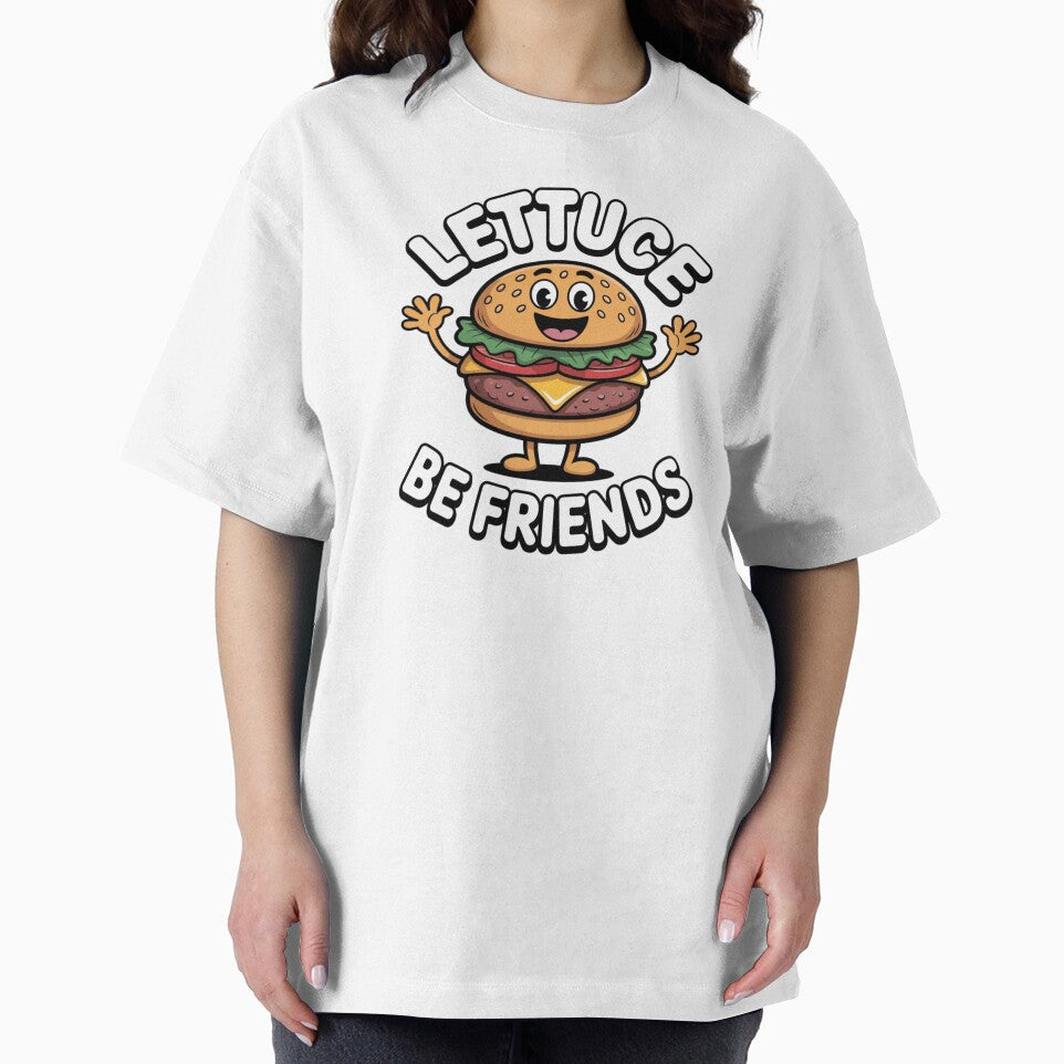 Lettuce Be Friends – Smiling Hamburger with Open Arms & Wordplay by teevoxx T-Shirts, Hoodie, Sweatshirt (Image 2)