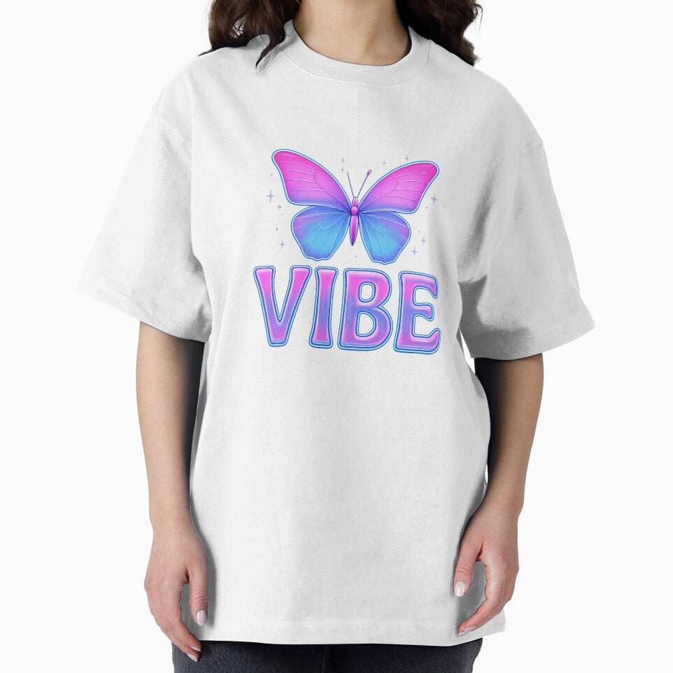 Y2K Butterfly Shirt – Neon Glow “VIBE” Graphic Streetwear by B fashion design Hoodie, Sweatshirt | BlankRebels.com (Image 2)