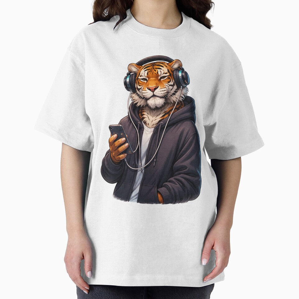 Music Lover Tiger with Headphones – Chill Cozy Streetwear Lifestyle Animal Art by ColorSplash123 T-Shirts,... (Image 2)