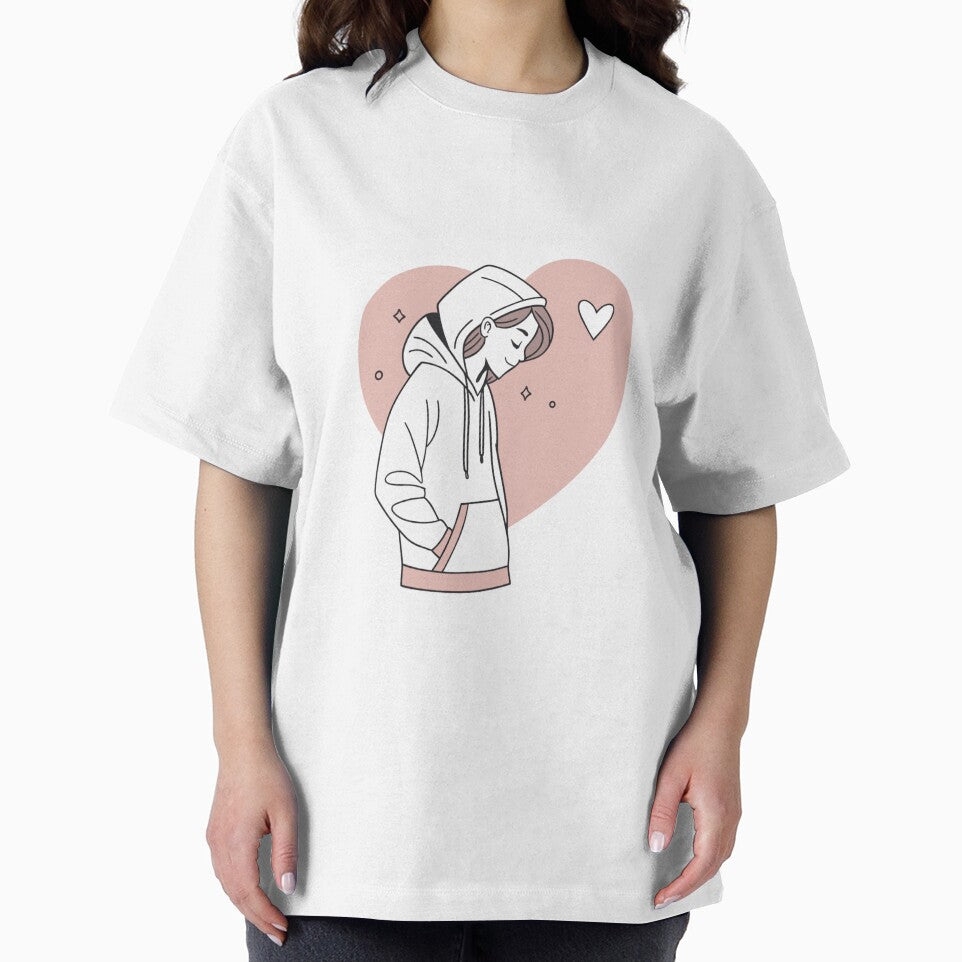 Shy Hoodie Girl Aesthetic | Cute Pastel Heart Illustration by A1MarketDesigne T-Shirts, Sweatshirt (Image 2)