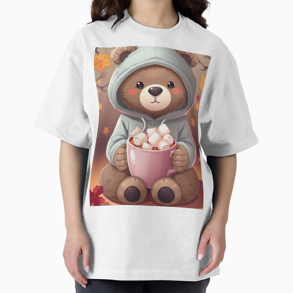 Cute Cozy Bear Hoodie T-Shirt | Autumn Hot Chocolate Bear Illustration Tee by ArmaanArts Sweatshirt (Image 2)