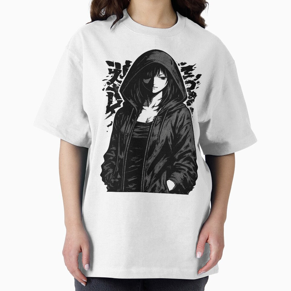 Dark Retro Anime Girl Hoodie Illustration | Vintage 80s Anime Streetwear Art by SAnime20 T-Shirts, Sweatshirt (Image 2)