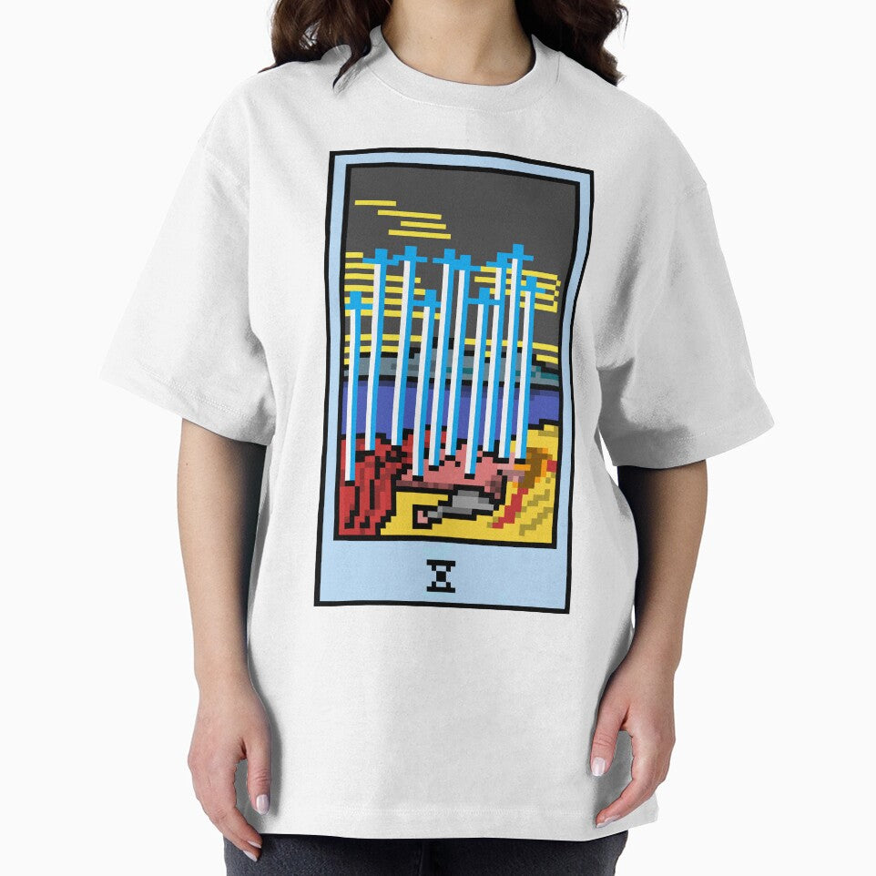 Wait, is this pixel art tarot? White - Minor Arcana 'Ten of Swords' (Design for T-shirt, stickers and other... (Image 2)