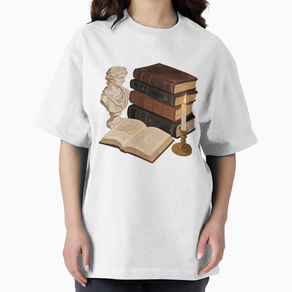 Dark Academia Study Aesthetic: Vintage Books Stack, Classical Bust, and Cozy Candlelight Art by Cherrydora... (Image 2)
